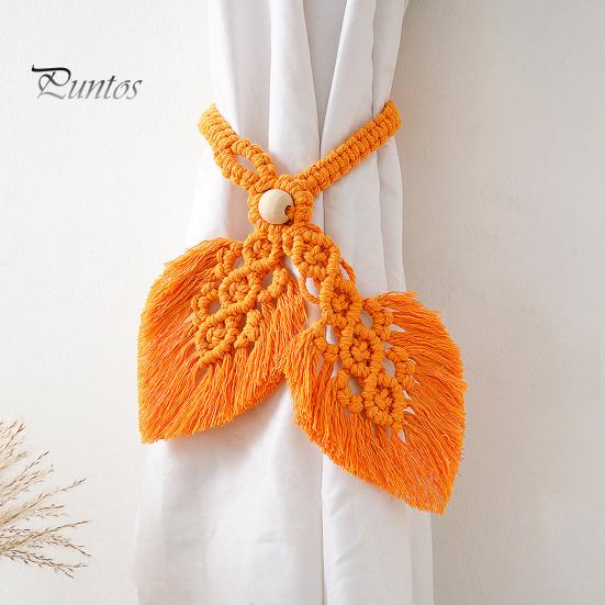 Curtain Ties Wooden Bead Braided Leaf Shape Tassel Bohemian Style Curtain Fastener Farmhouse Curtain Decoration Holdbacks Bedroom Draperies Tiebacks