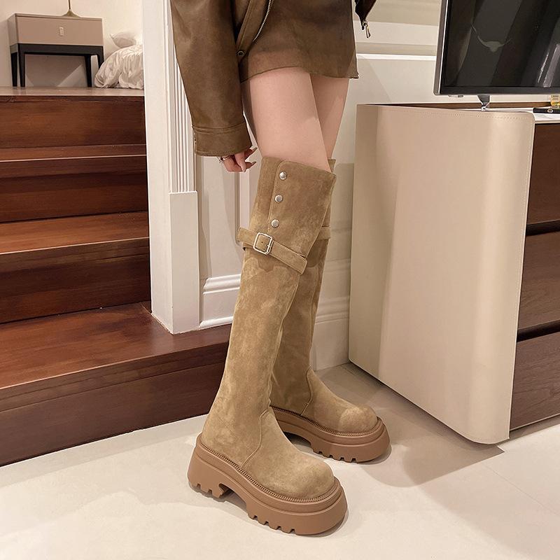 

Нишевый дизайнерский смысл два способа носки 2025 осень и зима новые замшевые ботфорты на платформе Maillard ботфорты до колена женские 40 хаки