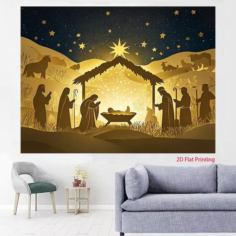 Christmas Nativity 2D Backdrop, Holy Night Jesus Birth Silhouette Photography Background