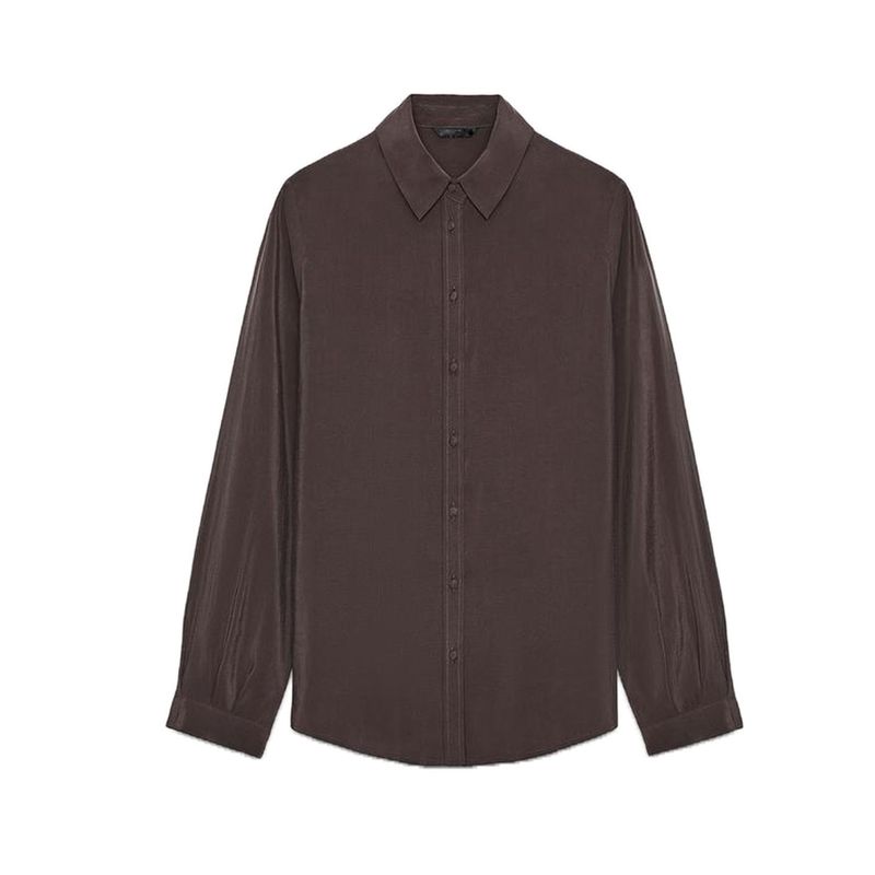 

Fall New Women s Clothing French Lapel Long Sleeves Soft Touch Drape Shirt 2157231 2157222 Brown L