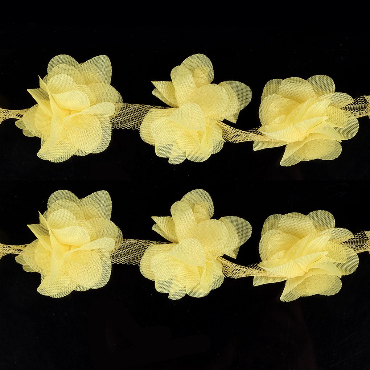 

3D шифоновые лепестки цветов свадебная кружевная отделка свадебное платье тканевая лента жёлтый