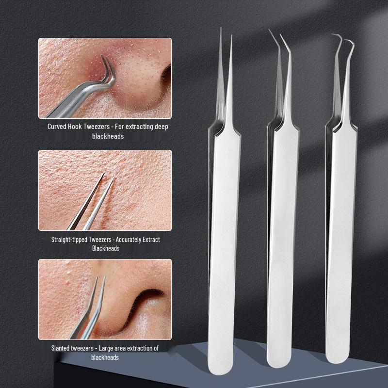 Stainless Steel Curved Comedone Extractor Tweezers for Blackhead and Pimple Removal