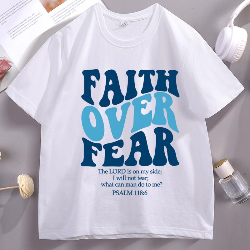 

Faith Over Fear T Shirt Christian Bible Verse Tee Jesus Tshirt Trendy Religious Cotton Short Sleeve Tshirts Streetwear Tops 4XL