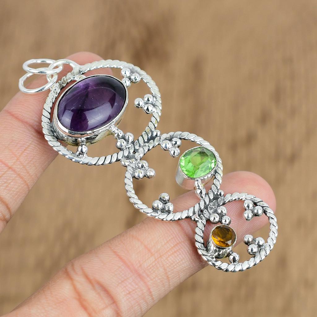 Mothers Day Deal Sterling Silver Star Amethyst Stone Peridot New Pendant Jewelry