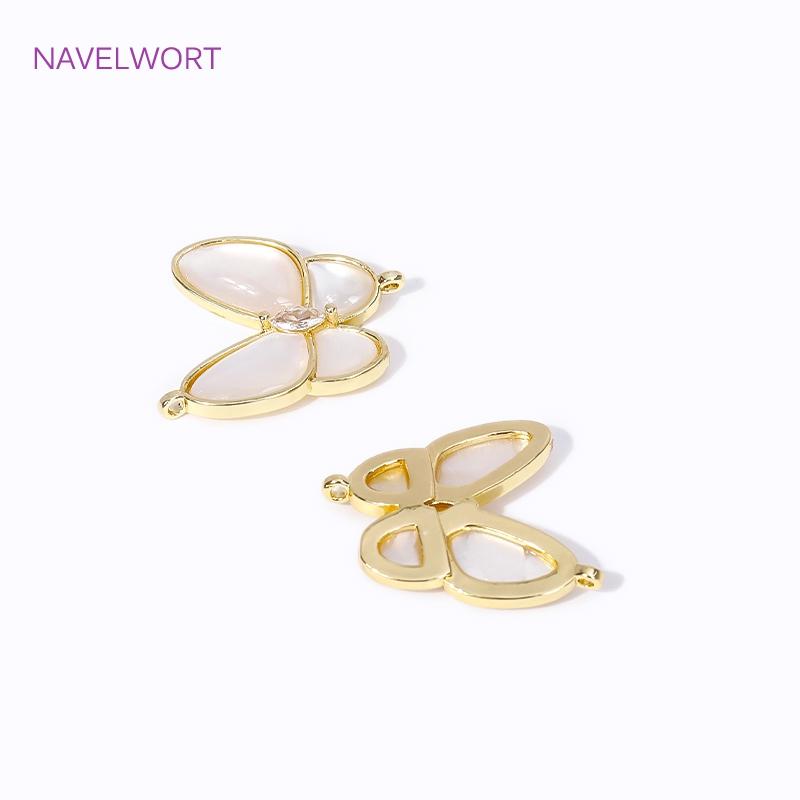 Trendy 2 Tyles Inlaid Shell Pendants 18K Gold Plated Butterfly Charms Pendants Connector DIY Necklace Jewellery Making Supplies