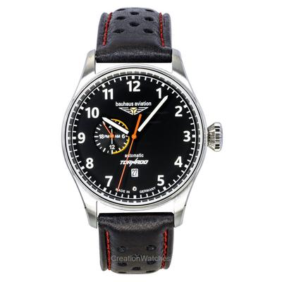 Aviation Tornado Lederarmband Schwarzes Zifferblatt Automatik 27642 Herrenuhr