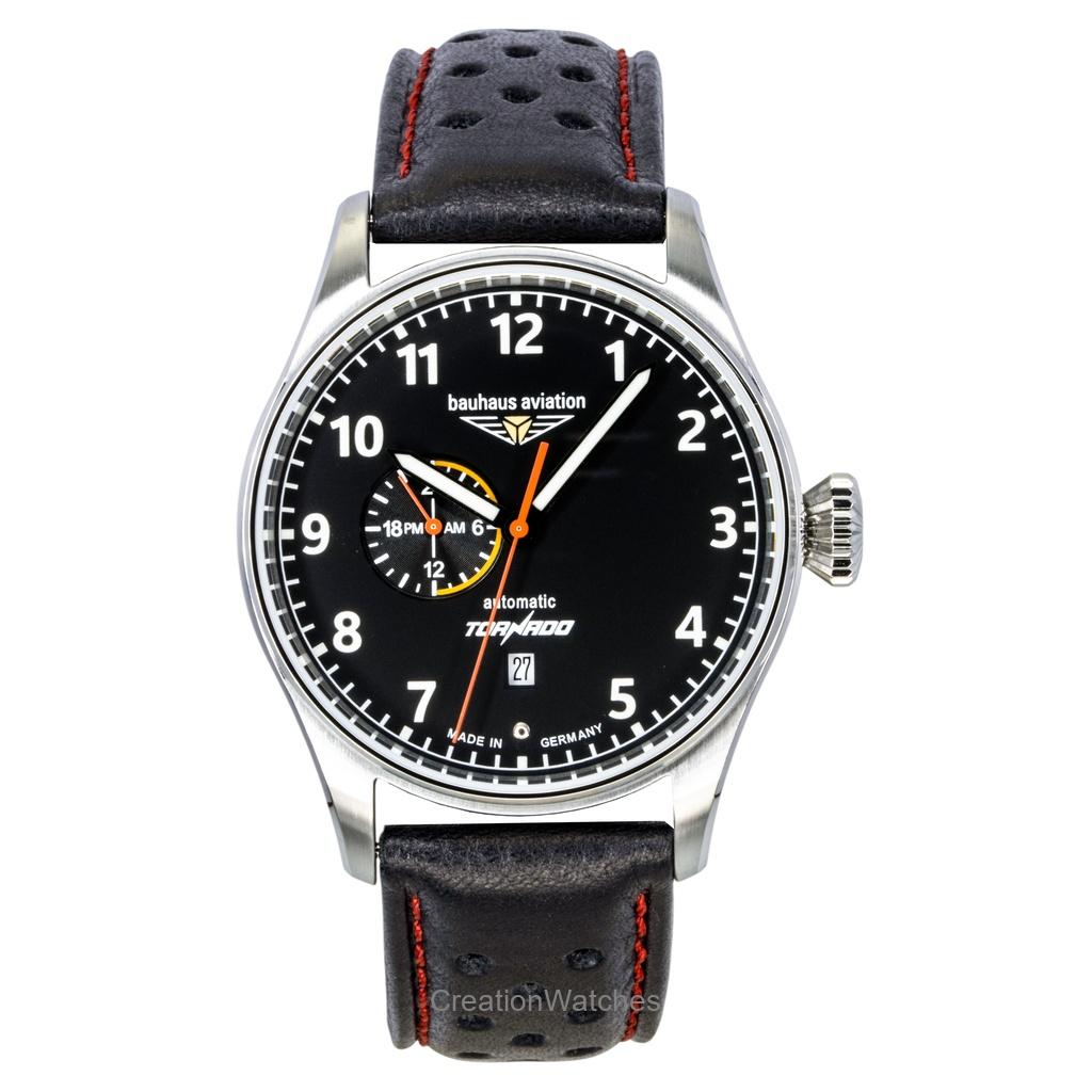 Bauhaus Aviation Tornado Кожаный ремешок Черный циферблат Автоматические Мужские часы 27642 чёрный