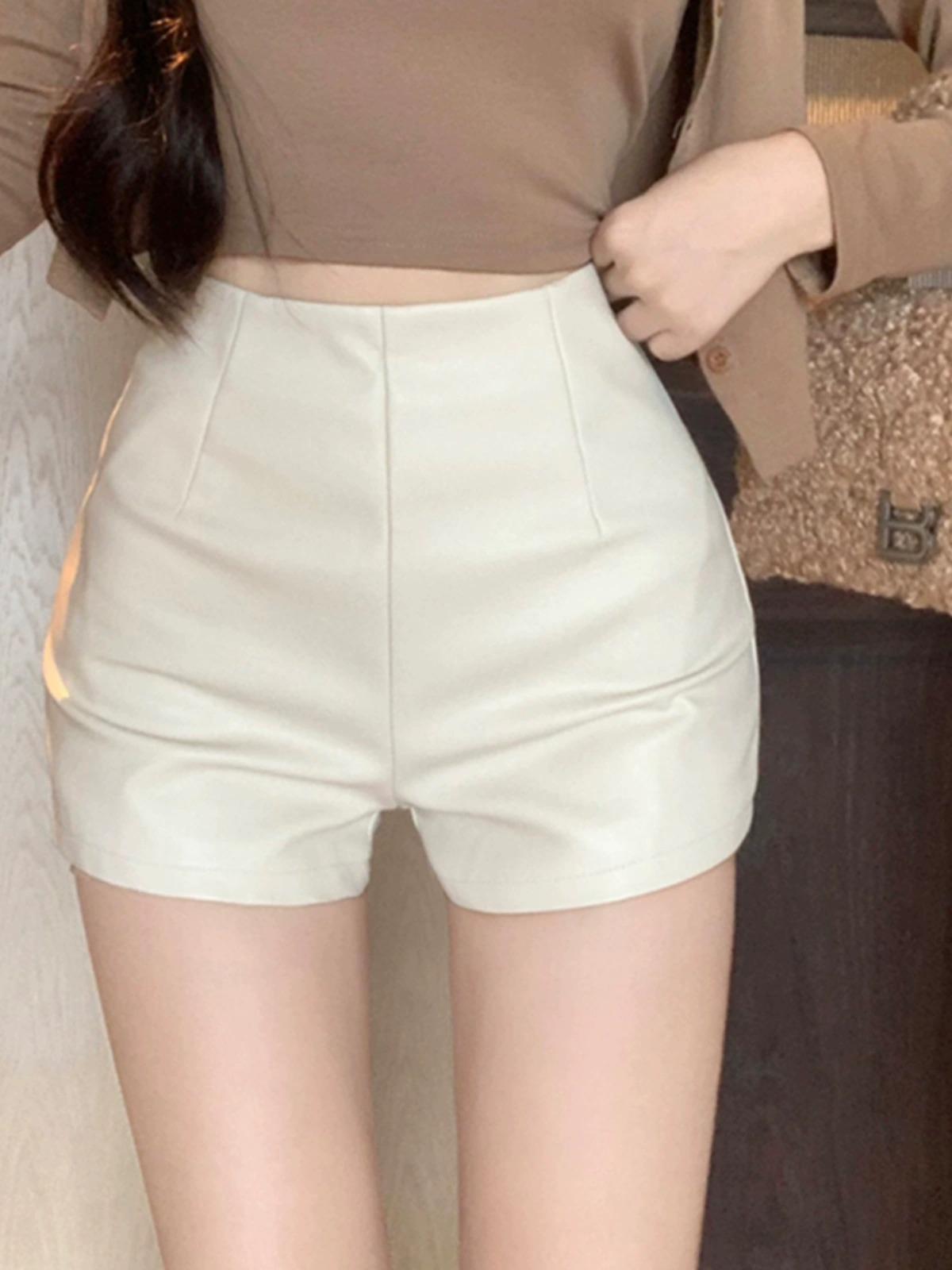 

Женские шорты А-силуэта из черной кожи с высокой талией 2023 года S абрикосовый