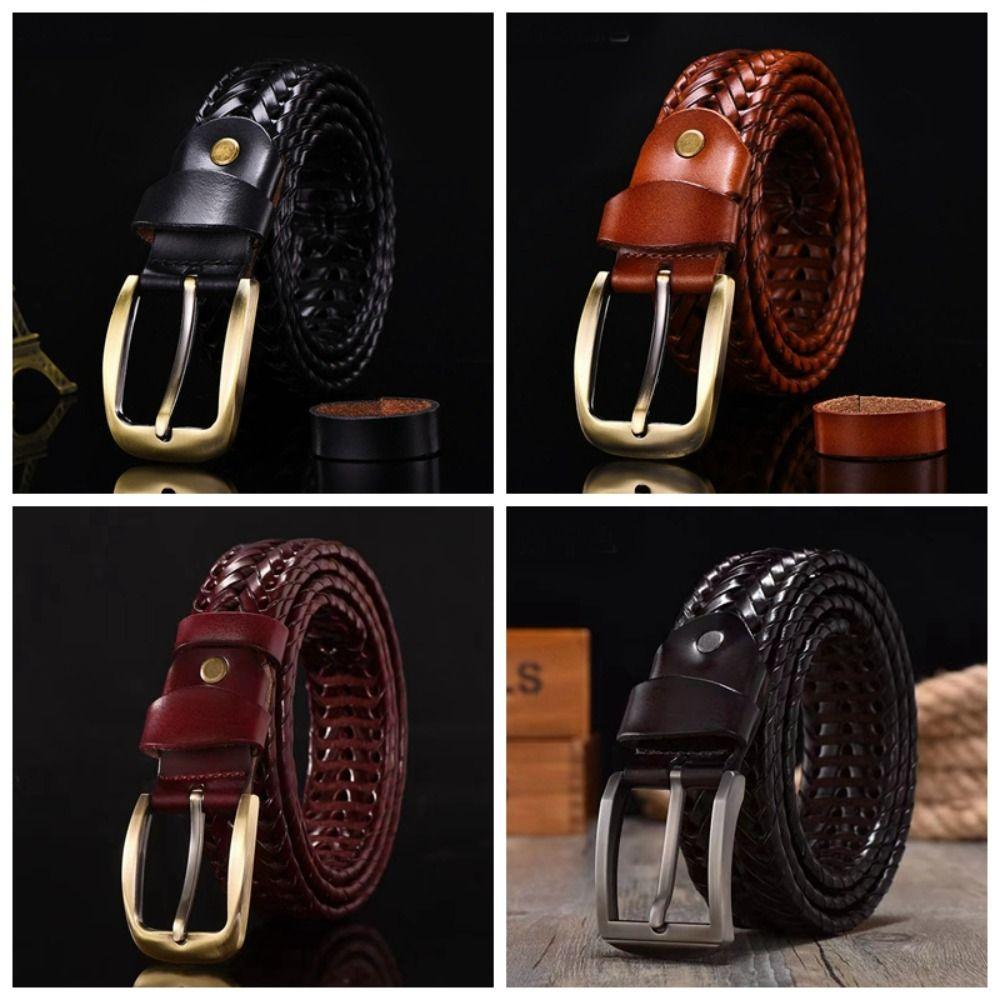 Retro Male Genuine Leather Belt Zinc Zinc Alloy Jeans Waistband Adjustable Men Weave Belt  Students