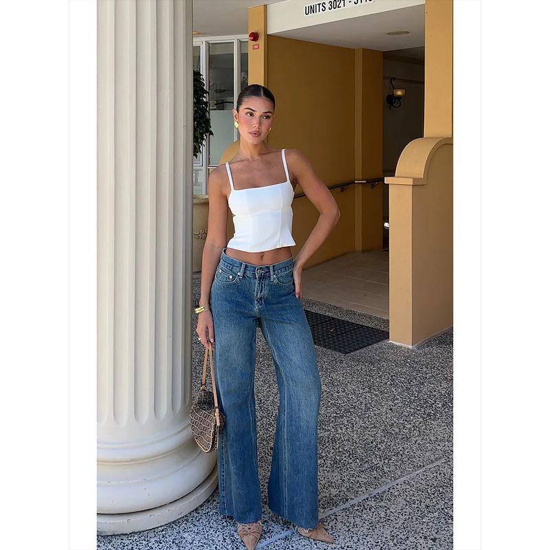 Foreign Trade Original Order WF Callyoumineitgirl Wide Leg Straight Edging Hem Jeans DS2 1208