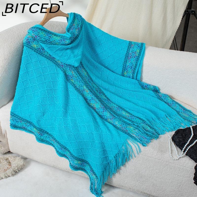 BITCED Fall/Winter Ethnic-Style Knit Hooded Fringe Cape Sweater Shawl Women's Outerwear