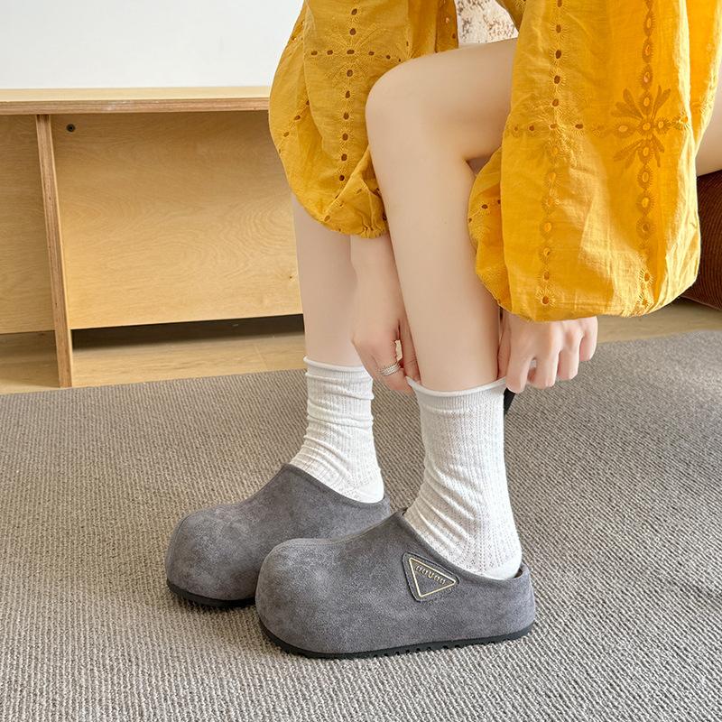 Thick-soled Bag Head Half Slippers Women's Inner Height-increasing Single Shoes Autumn New Internet Celebrity Big Head One Pedal Lazy Shoes Casual Sho