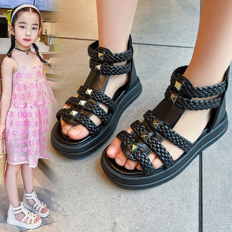 Girls sandals summer 2025 new fashion open-toed princess shoes medium and large children soft-soled little girl baby Roman shoes