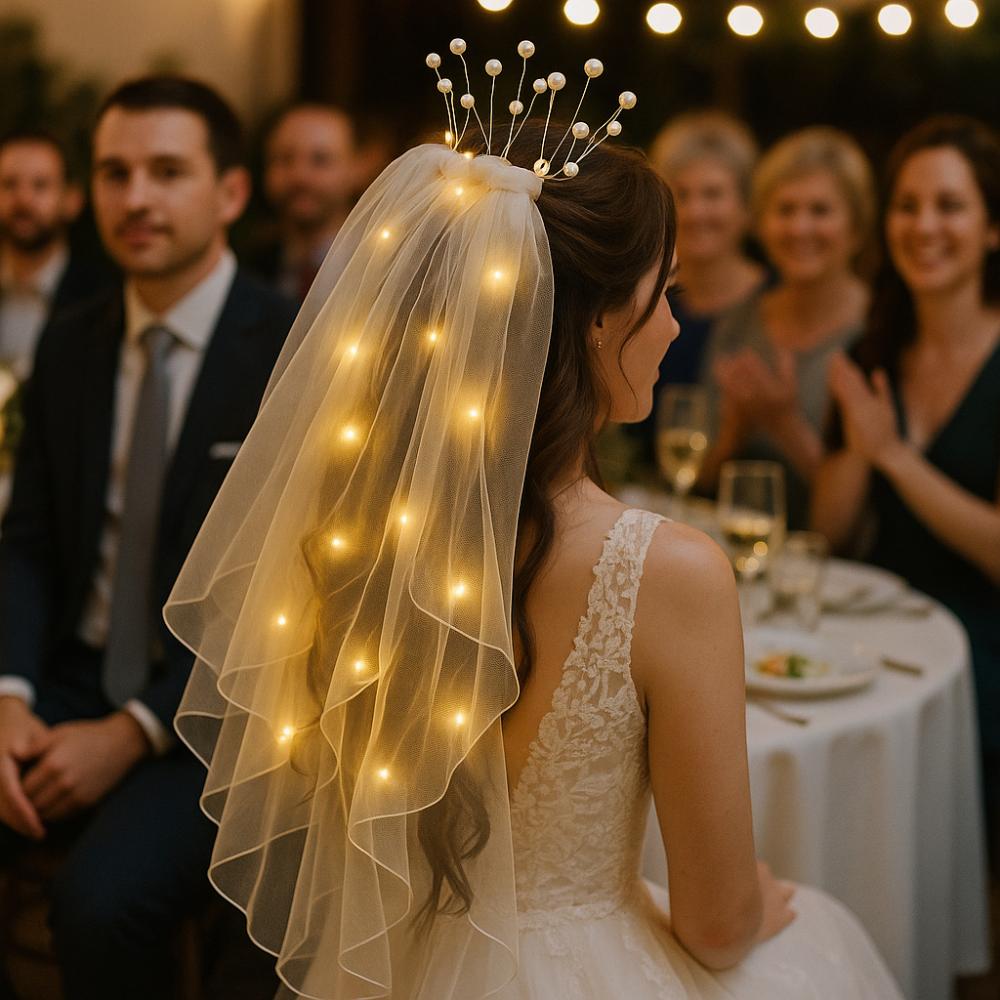 Hair Accessories Glow Wedding Veil Bowknot Light Up Veil New Bride Wedding Veil  for Women