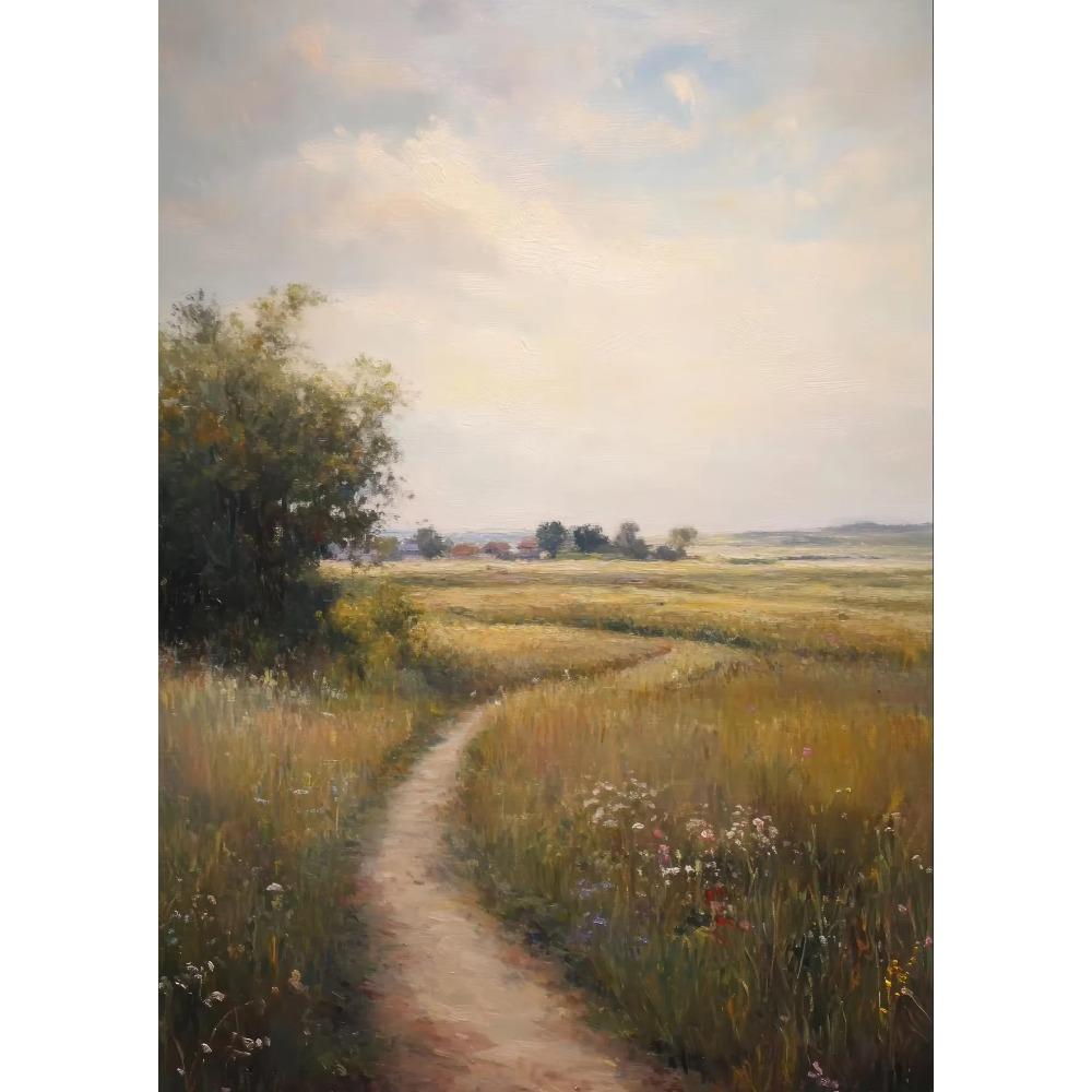 Vintage Amsterdam Country Road Rustic Lavender Fields Flower Poster Beach Landscape Canvas Painting Print Wall Art Room