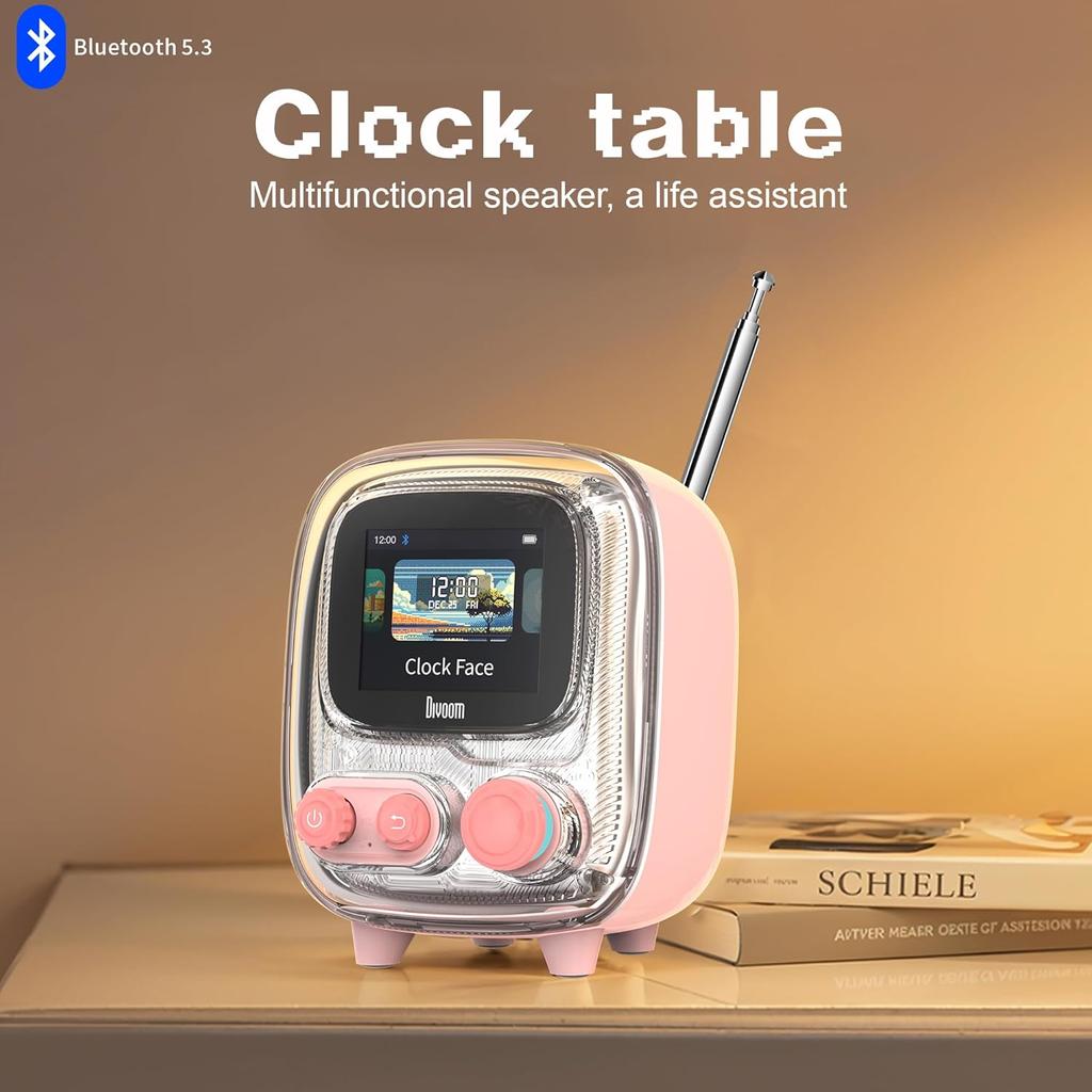 Portable Bluetooth Speaker with FM Radio, Pixel Art Retro Mini Small Cute Wireless Speaker, Vintage Decor Suitble for Party Office Desk Home Bedroom