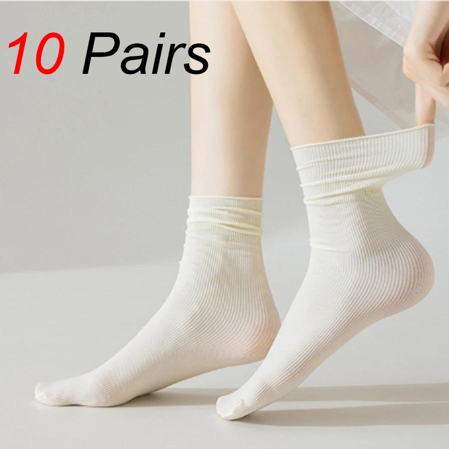 

10 Pairs Women Mid Length Socks Trendy Versatile Black White Solid Colors Soft Comfortable Lightweight Breathable Casual Socks One Size
