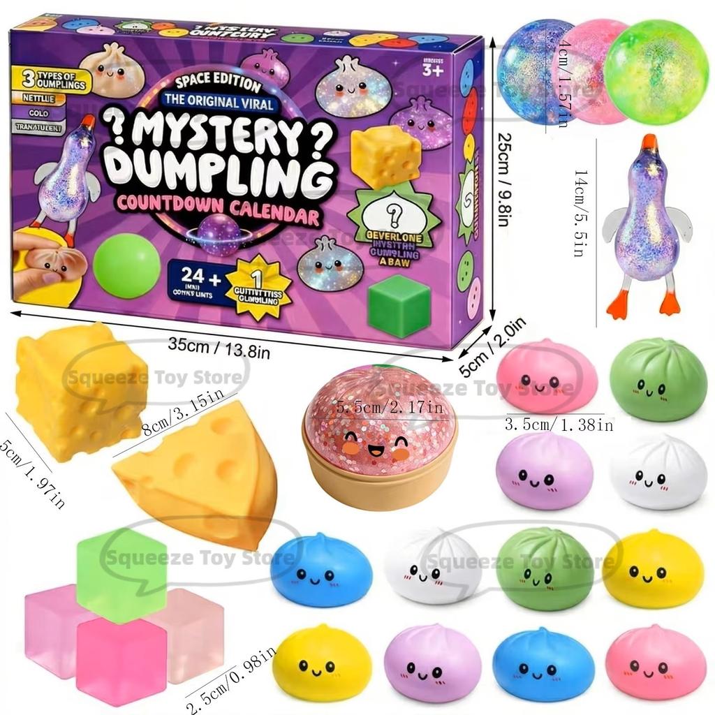 New Mystery Box Advent Calendar, 24pcs Soft Surprise Dumplings, Anxiety Relief Bao Bun for Adults, Stress Relief Sensory Gift