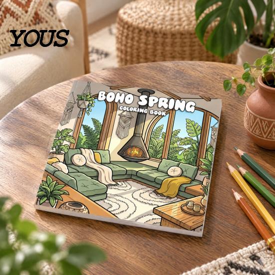 Adult Coloring Book for Stress Relief Boho Spring Book, Relaxation Line Art Patterns, Supplies Adults Creative Portable Home or Travel Use Calming