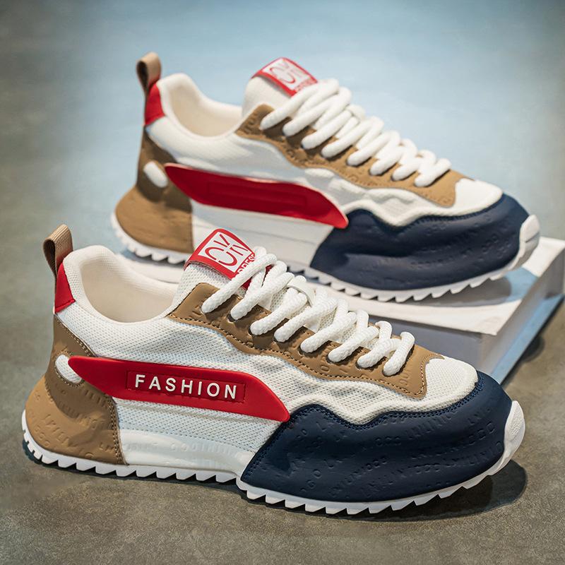 Fashion Men's Shoes 2025 Spring Fashion Trend Mesh Breathable Color Blocked Thick Sole Height Increasing Casual Versatile Sport Sneakers