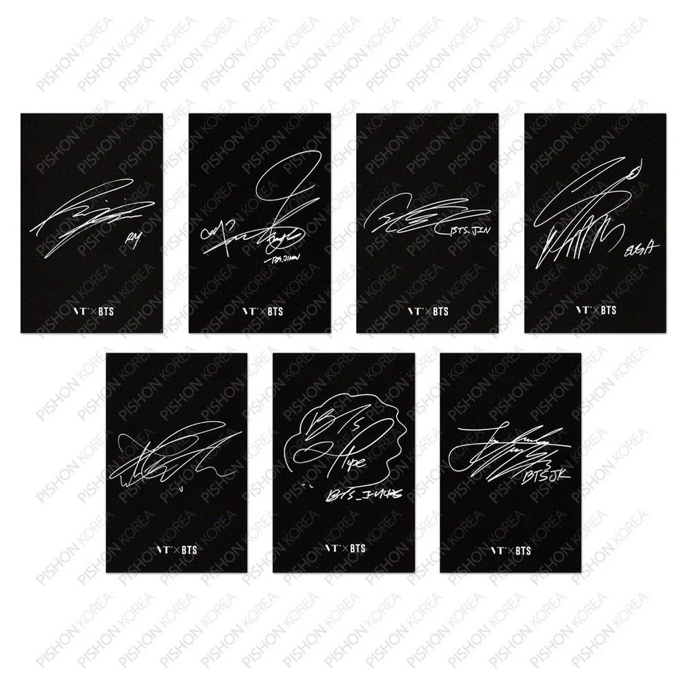 Originální domácí doprava / Sada 7 fotokaret s podpisy členů BTS, černobílá