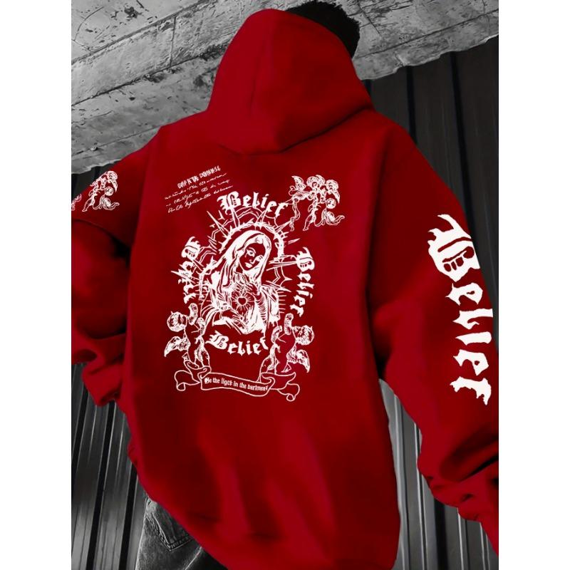 Avrupa ve Amerikan Erkek Sonbahar Modası Gotik Özgürlük Heykeli Harf Baskılı Kapüşonlu Sweatshirt Dış Mekan Sokak Çok Yönlü Üst