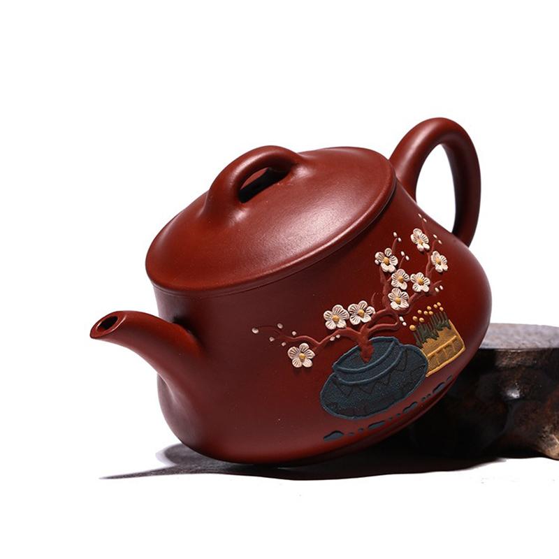 210ml Purple Clay Teapot Master, Pure Handmade Clay Painting, Plum Blossom Original Mine, Dahongpao, Leisurely Teapot, Household Tea Making Set