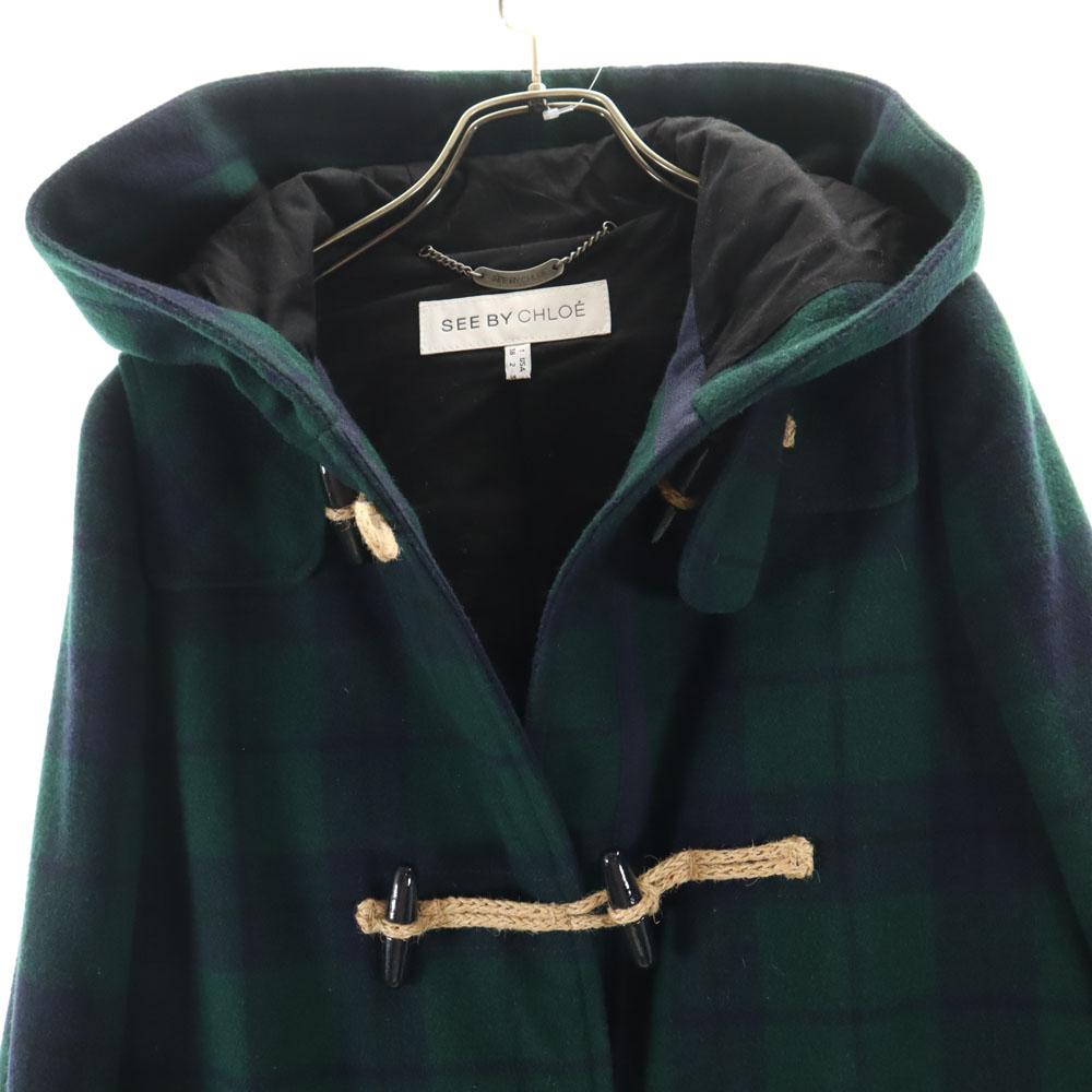 SEE BY CHLOE Wool Blend Check Pattern Duffel Coat USA2 Green System Women Used