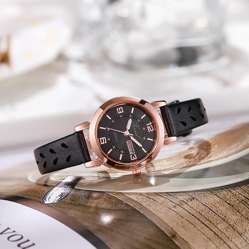 Einfache Wasserdichte Leuchtende Doppelkalender Nicht-Mechanische Uhr Damen Business Armbanduhr