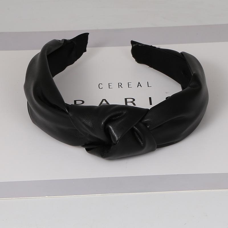 Fashion PU Leather Headbands Knotted Spa Headband Non Slip Hair Bands Hair Accessories for Women чёрный