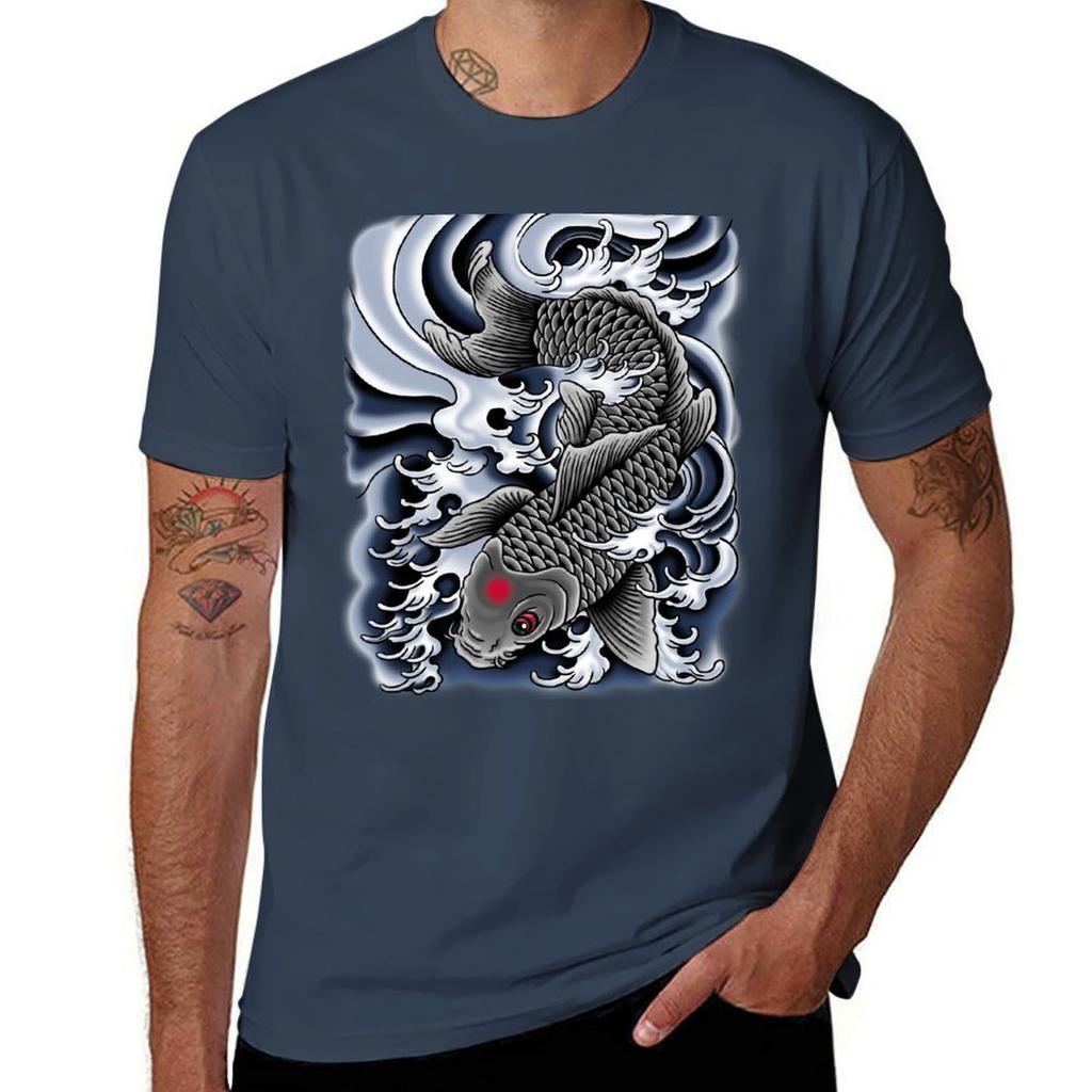 Grey Koi Tattoo TShirt Big and Tall Basic Tee Shirt