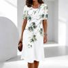 Women's Fashion Graceful Beautiful  Flowers and Lines Print Summer Spring Short Sleeve O-Neck Casual Dresses