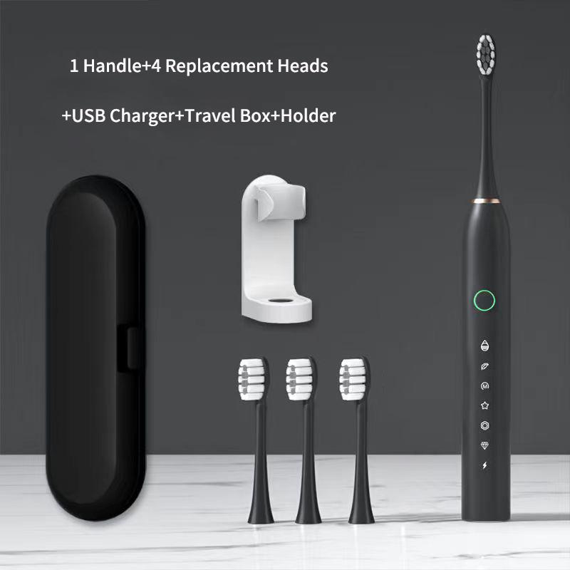 

Модная звуковая электрическая зубная щетка, перезаряжаемая для взрослых, 6 режимов, умный таймер, IPX7, водонепроницаемые ультразвуковые зубные щетки, дорожная коробка