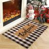 Christmas Carpet Mat Rug Hand-painted Pine Tree with Welcome Text Black Plaid Border Non-slip Floor Mat for Home Decoration
