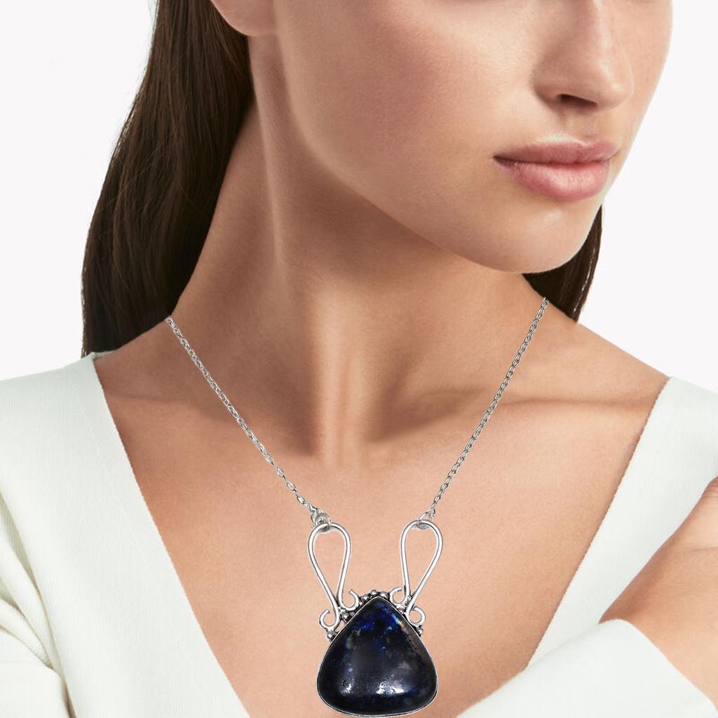 Labradorite Necklace Blue Silver Natural Beads  Gifted Pendant Cts