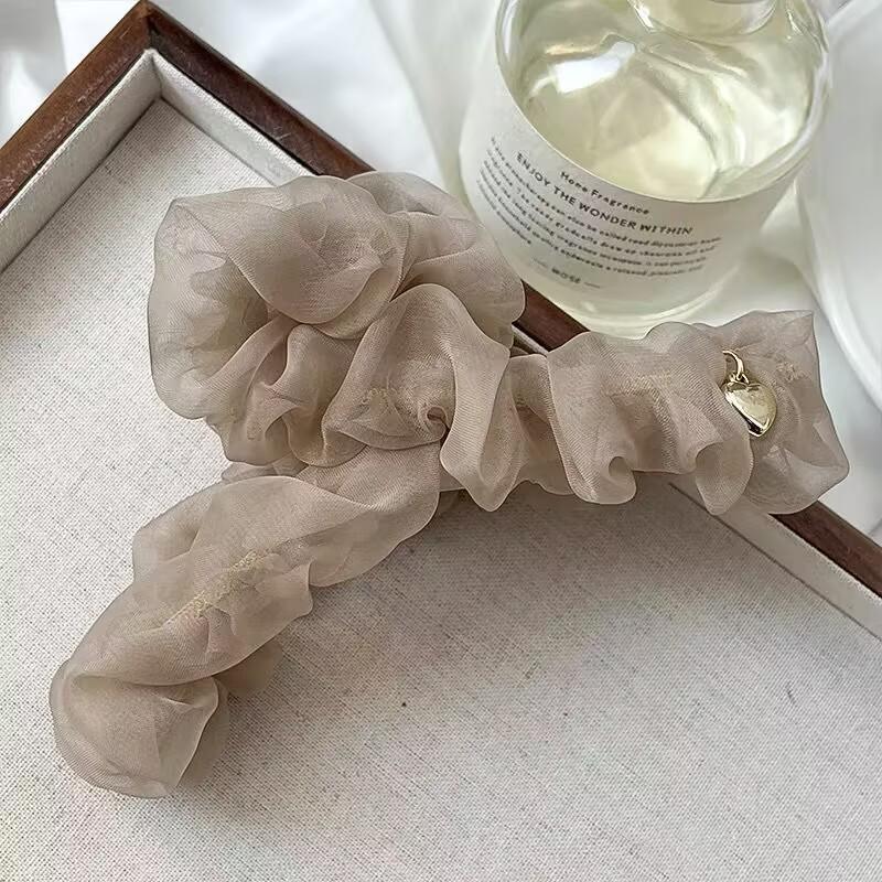 Large Summer Lace Edge Bow Claw Clip Hair Accessory for Women - Multi-Layer Feather Design