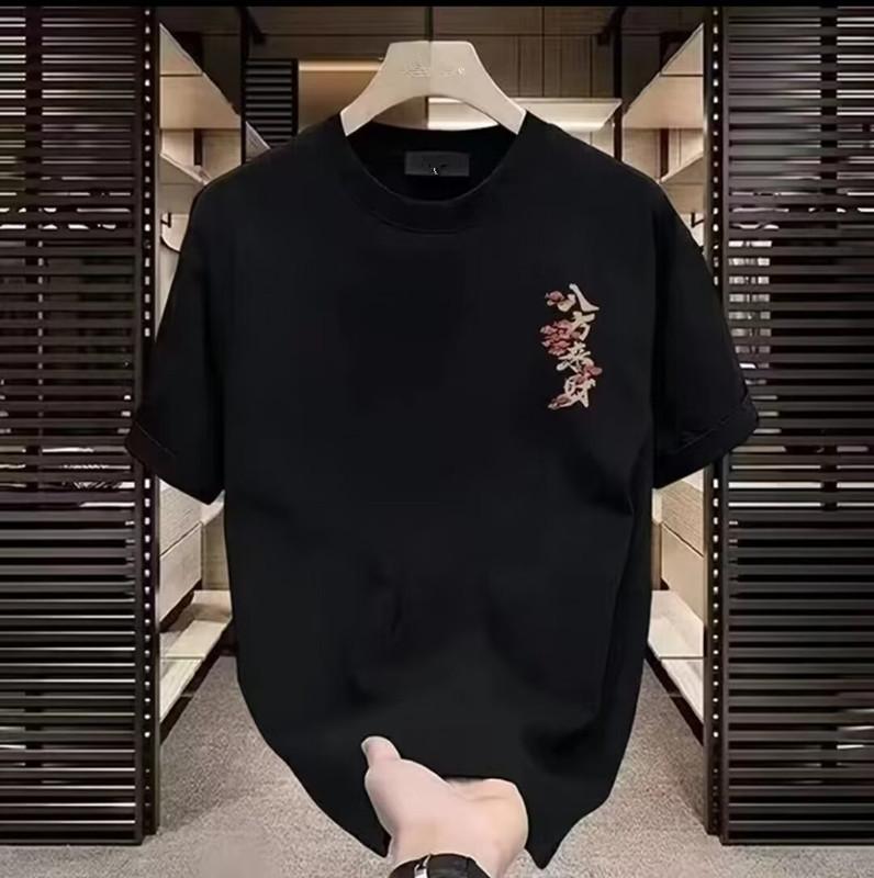 American Trendy Brand High-End Pure Cotton Men'S Printed Short-Sleeved T-Shirt Trendy Casual Round Neck T-Shirt Men'S