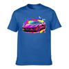 Vibrant Pink Sports Car Graphic Cotton Tshirt For Unisex Bold Splash Art Print Casual Short Sleeve Tee Trendy Streetwear Top For