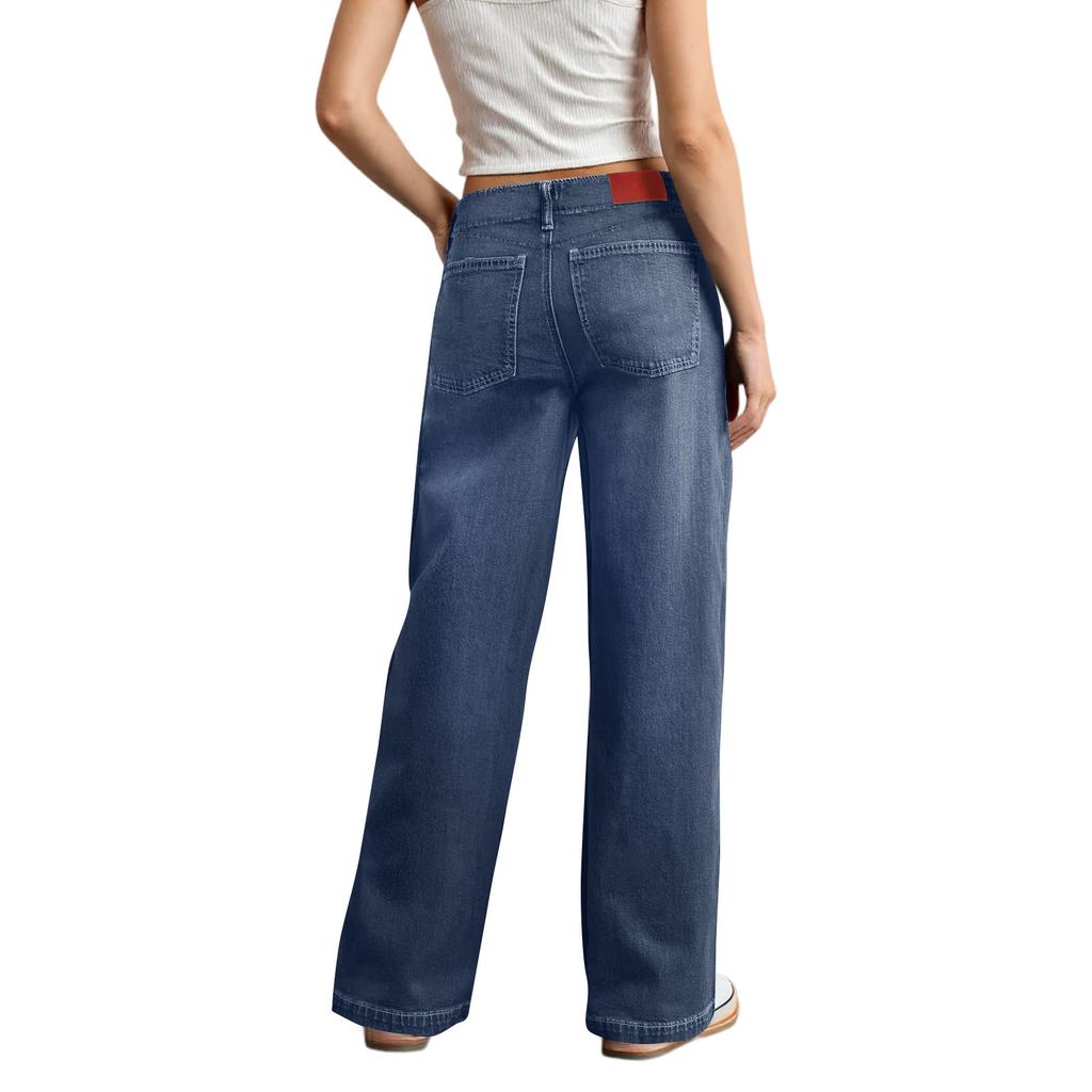 Women's Wide Leg Jeans High Waisted Stretchy Straight Leg Baggy Drawstring  Denim Pants