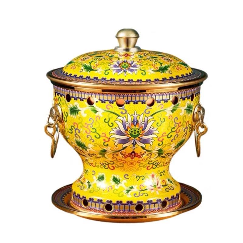 Cloisonné Single Person Copper Hot Pot with Alcohol Stove