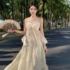 French Romantic Fairy Seaside Vacation Tube Top Hanging Neck Suspender Set Dress Big Swing Elegant Long Dress