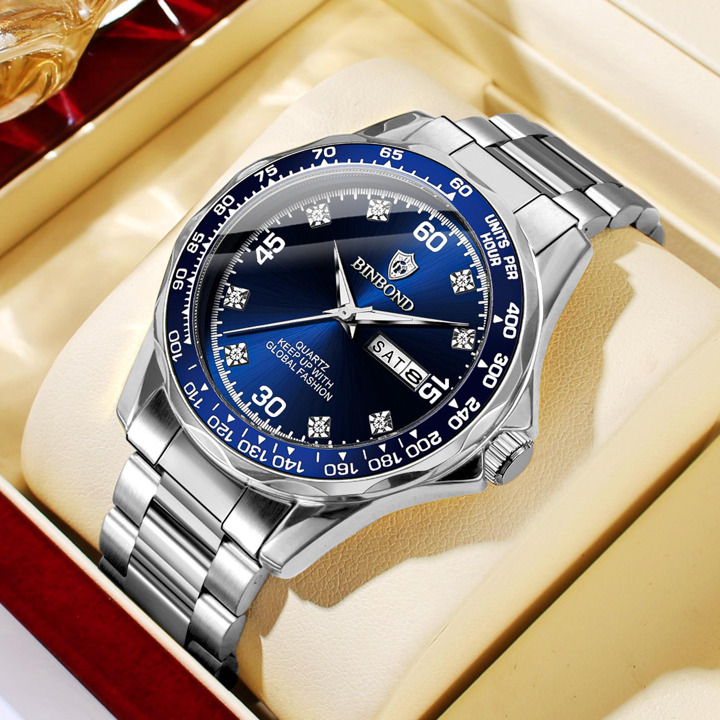 Double Calendar Green Water Ghost Men s Watch Men s Brand Steel Belt Business Waterproof Quartz Men s Watch Top Ten