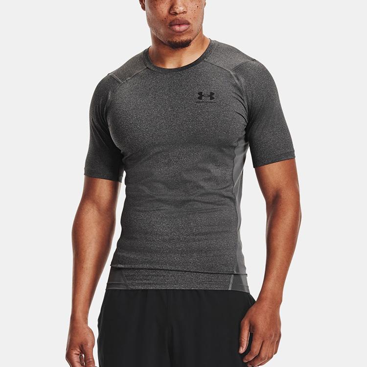 Under Armour HeatGear Training Sports Short-Sleeve Fitness Top Men Tops Carbon-Heather 1361518-090