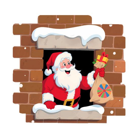 Santa Claus Breaking Wall Christmas Stickers Removable PVC Decals Funny Santa with Gift Bag Breaking Through Wall Art for Bedroom Backdrop Decor