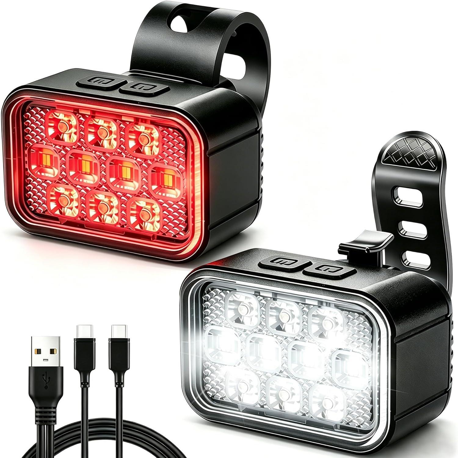 Victoper 10 LED Bike Light, 8+9 Modes USB Rechargeable Bicycle Lite, High Lumens Super Bright Bike Headlight & Taillight Set, Waterproof Safety Bike 2-Pack чёрный
