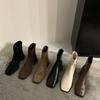 Bottes courtes rétro coréennes à bout carré en daim à talon épais rehaussantes fines automne et hiver