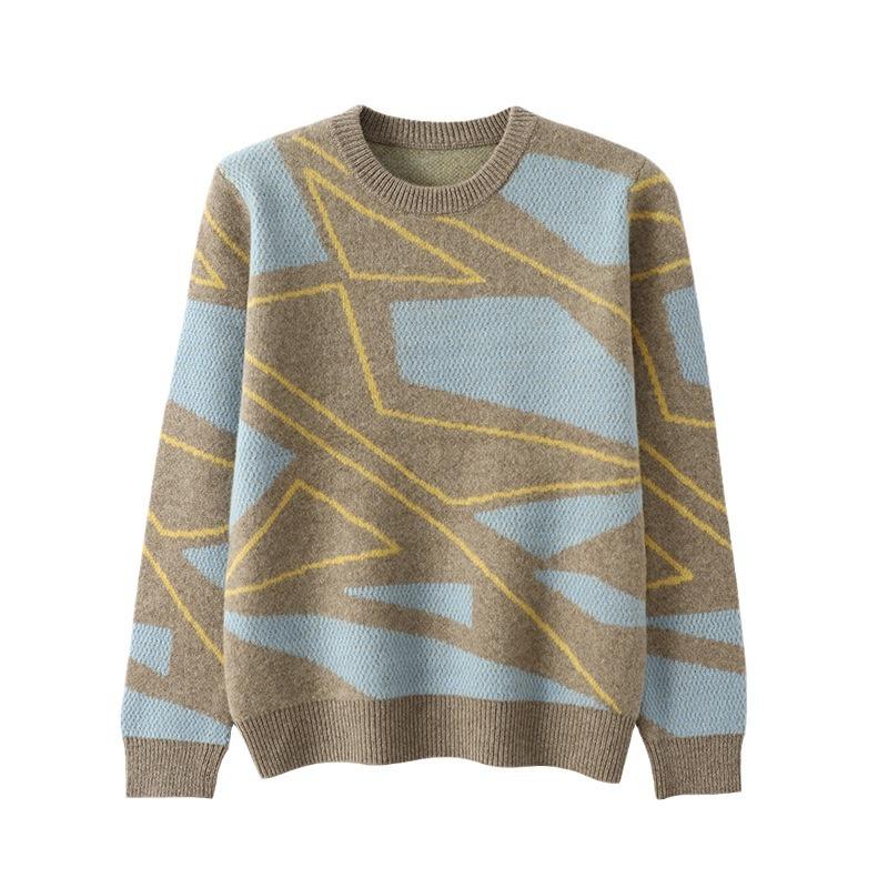 New Round Neck Jacquard Men's Cardigan Loose Plaid Sweater Sweater Warm Skin-friendly Base Shirt for Men