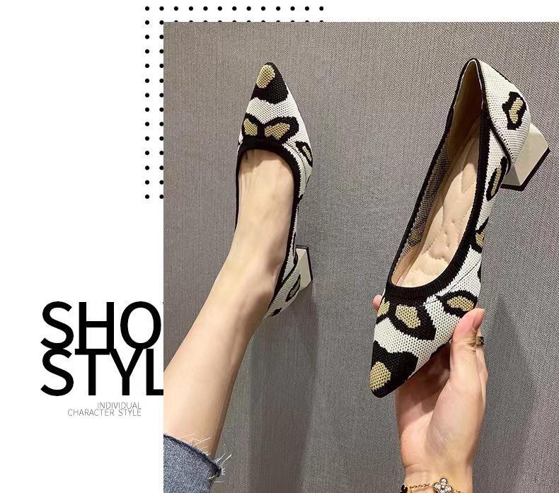 

Женские вязаные туфли Princess 2023 с острым носком и средним каблуком 37 леопардовый