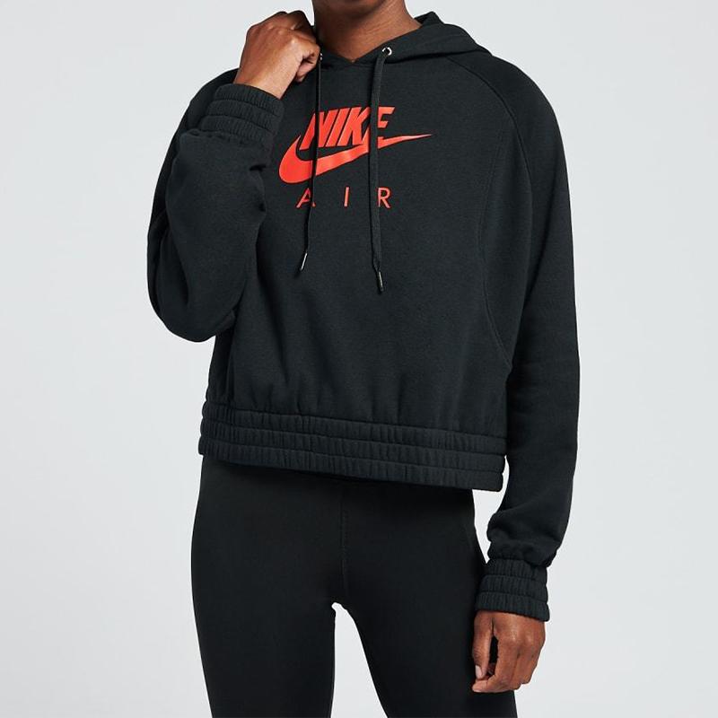 Nike Sportovní oblečení Air Fleece S potiskem loga Krátká ležérní mikina s kapucí Dámské mikiny Černá CU6562-011