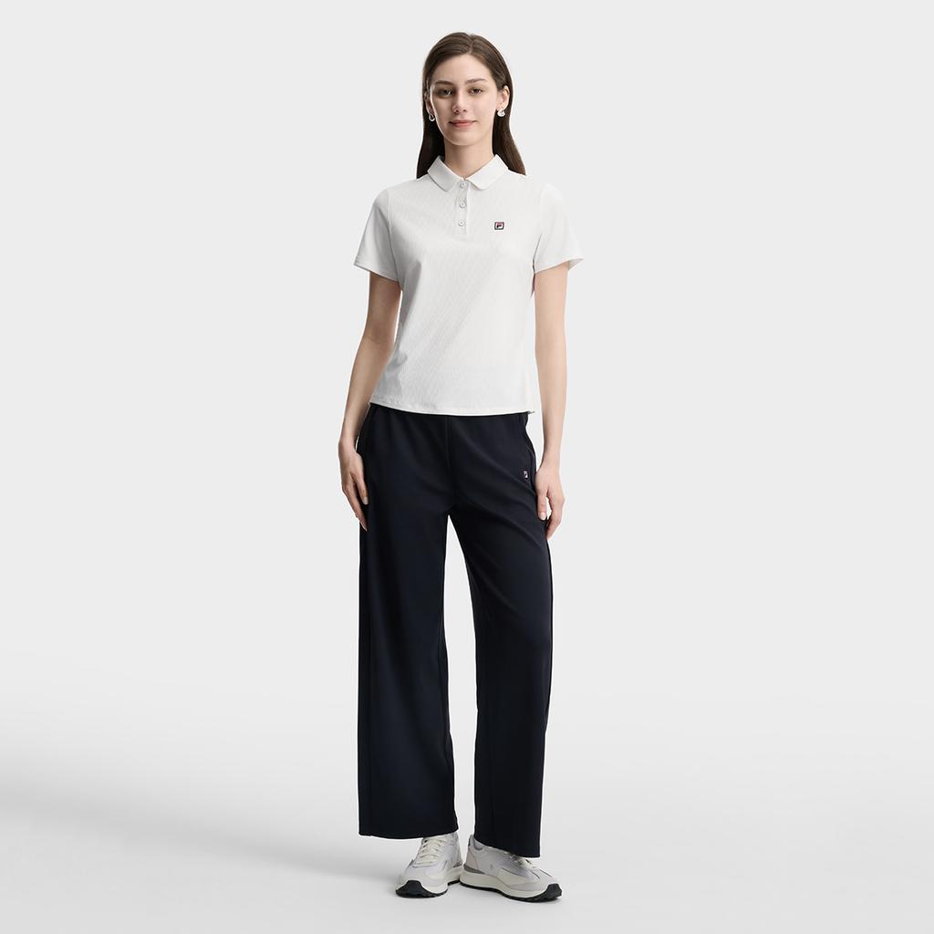 Fila Tennis Fashion Minimalist Sports Casual Versatile Comfortable Short Sleeve Polo Shirt Women tops Cloud-Mushroom-White A11W623123FWT